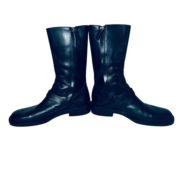 Gucci Boots Mid Calf Black Leather Moto Biker Zip Designer Women Riding 9.5 - Picture 2 of 14